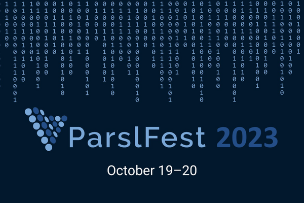 A stylized graphic with the geometric Parsl logo and text that states "ParslFest 2023. October 19 & 20."