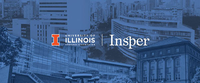 Blue combo image of the University of Illinois and Insper campuses.