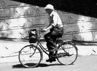 Photograph of a man on a bicycle. Press photos from the film’s website at http://www.cantgonative.com/