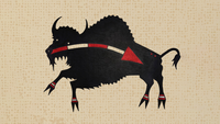 Illustration of a buffalo, drawn in black with a red and white arrow descending from head to tail.