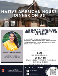 Flyer showing Dr. Yuridia Ramírez, the Native American House, and information about the event.