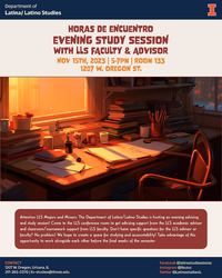 Flyer showing a desk with books on it, as if someone was in the middle of studying