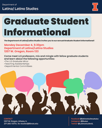 Flyer for Graduate Student Informational that depicts people talking
