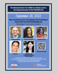 Flyer for the event. Shows images of four speakers plus the moderator. Also shows image of QR registration code in the bottom right.
