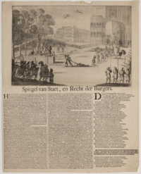 Image of etching and letterpress "Mirror of the Street" newspaper clipping with words in Dutch.