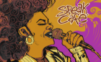 Image of one speaker using her voice in a microphone