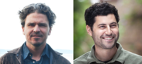 Dave Eggers standing outside wearing a brown jacket