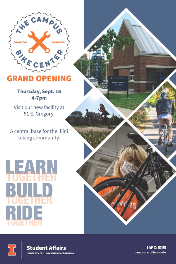 Flyer for Campus Bike Center Grand Opening