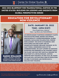 Poster for talk by Hakim Williams titled Education for Revolutionary Non-Violence