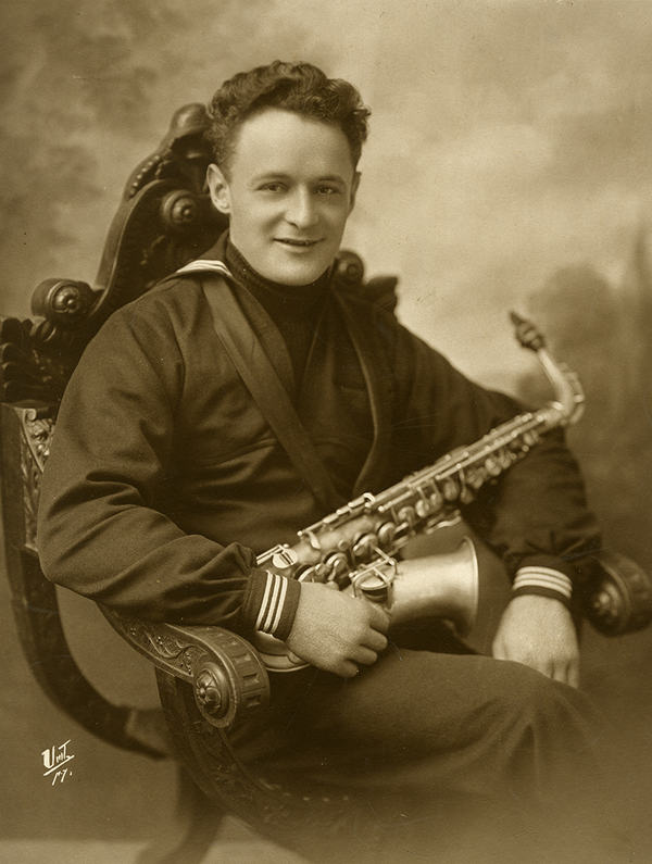 Tom Brown with his 1900 Couesnon & Cie Alto Saxophone, ca. 1910