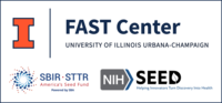 Image includes three logos. Illinois FAST Center: University of Illinois Urbana Champaign. SBIR-STTR America's Seed Fund: Powered by SBA. NIH SEED: Helping Innovators Turn Discovery Into Health.