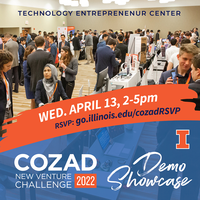Light blue background with the text "Cozad New Venture Challenge 2022, Technology Entrepreneur Center"