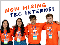 Photo of 4 TEC interns and text "Now hiring TEC interns!"